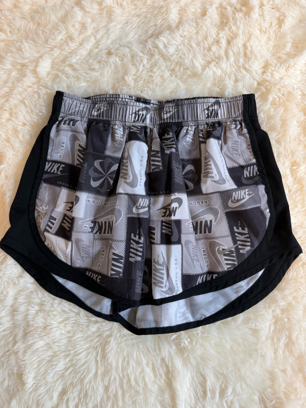 Nike Black/Gray/White Logo-Print Running Shorts